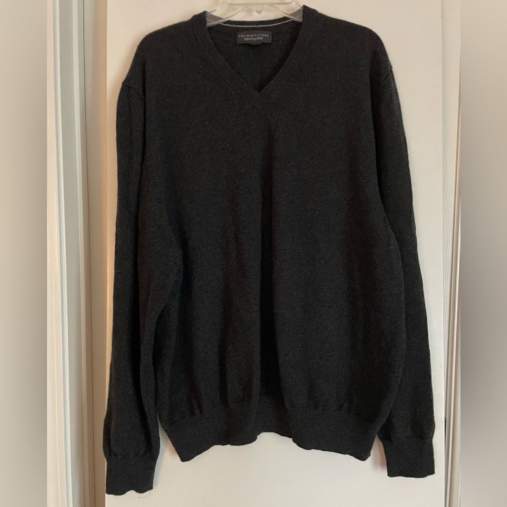 Bloomingdale’s Pure Cashmere V Neck Long Sleeve Sweater Grey/Black